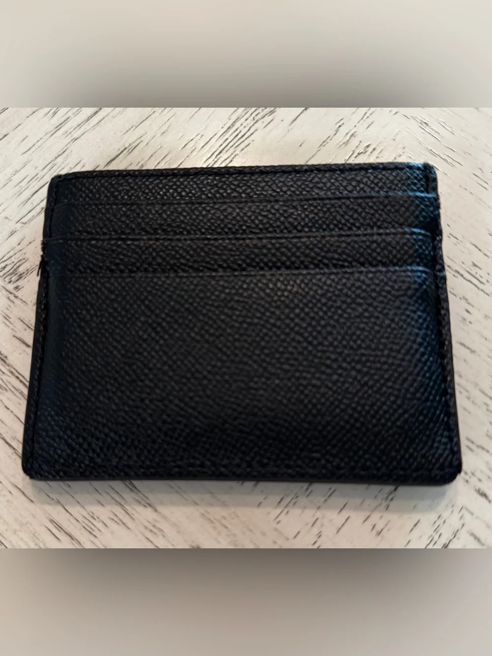 Furla Black Textured Leather Card Holder Gold Tone Logo Card Case